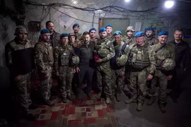 Ukraine's President with Marines at a Frontline. Picure Credits: Reuters