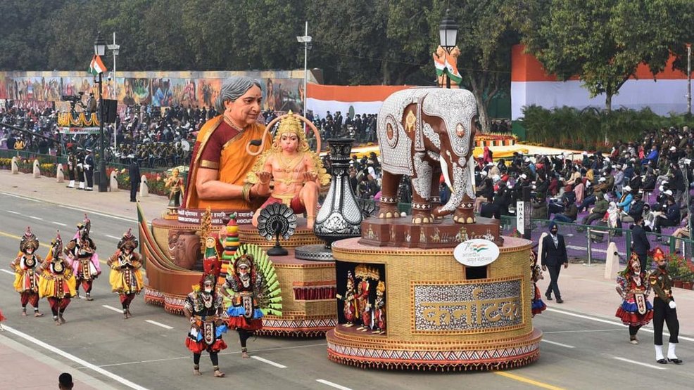 Karnataka’s tableau on the Rajpath during the 73rd Republic Day Parade in 2022. (Credits: The Hindu)