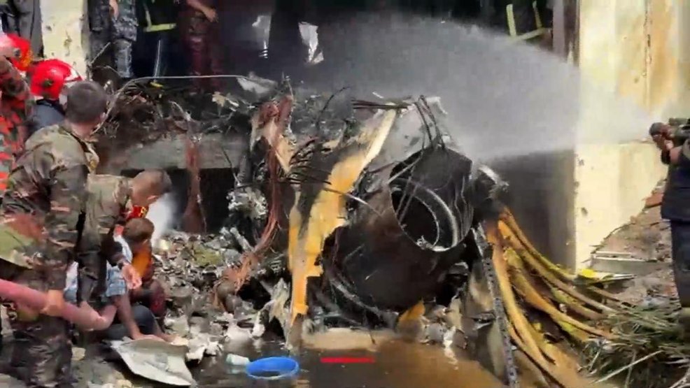 Bangladesh Air Force training aircraft crashes- image from The Hindu