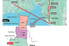 Map 1 shows the route of India’s proposed Kaladan Multimodal Transit Transport Project. Map 2 show Chin State where current tensions are playing out. (Credits: The Hindu)