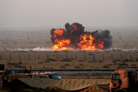 A firepower demonstration during Vayu Shakti 2024 at Pokhran Range in Rajasthan’s Jaisalmer district on February 17, 2024. | Photo Credit: PTI