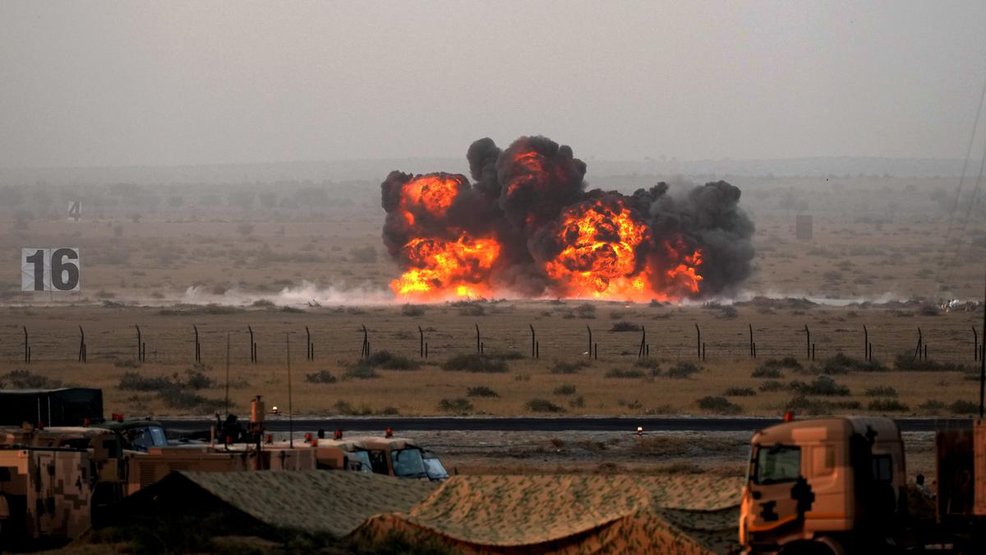 A firepower demonstration during Vayu Shakti 2024 at Pokhran Range in Rajasthan’s Jaisalmer district on February 17, 2024. | Photo Credit: PTI