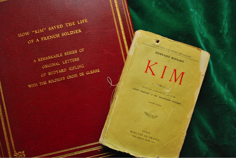 "Kim," by Rudyard Kipling, with bullet hole on upper left corner. Rare Book and Special Collections Division.“Kim,” by Rudyard Kipling, with bullet hole on upper left corner. (Credits: Rare Book and Special Collections Division)