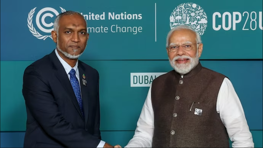 Maldives' President Mohamed Muizzu with Indian Prime Minister Narendra Modi. (Credits: PTI)